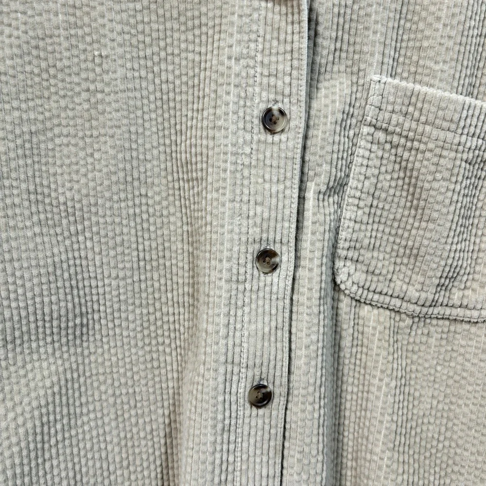 LL Bean Comfort Corduroy Big Shirt Beige Button Down Large Coastal Grandmother L